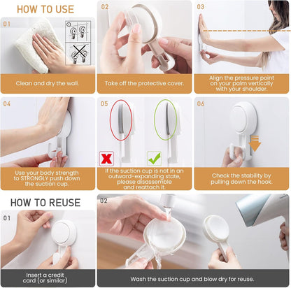 LEVERLOC Razor Holder for Shower 2 Pack, Powerful Suction Cup Shower Hooks for Towel, Loofah, Razor, Squeegee, Damage-Free Wall Hooks, Shaver Holder for Bathroom, Easy to Install and Reuse, White