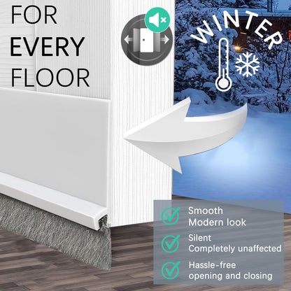 2 Pack Door Sweep Brush, Under Door Draft Stoppers with Brush, Draft Stopper for Bottom Reduce Noise, Weather Stripping for Doors Exterior with Self Adhesive, 2" W x 39" L, White