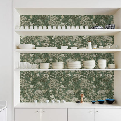 MuralPeel Dark Grey White Poppies Peony Floral Vintage Peel and Stick Wallpaper Self Adhesive Removable Easy Peel Off Stick on Wall Paper for Bedroom Cabinet Renter