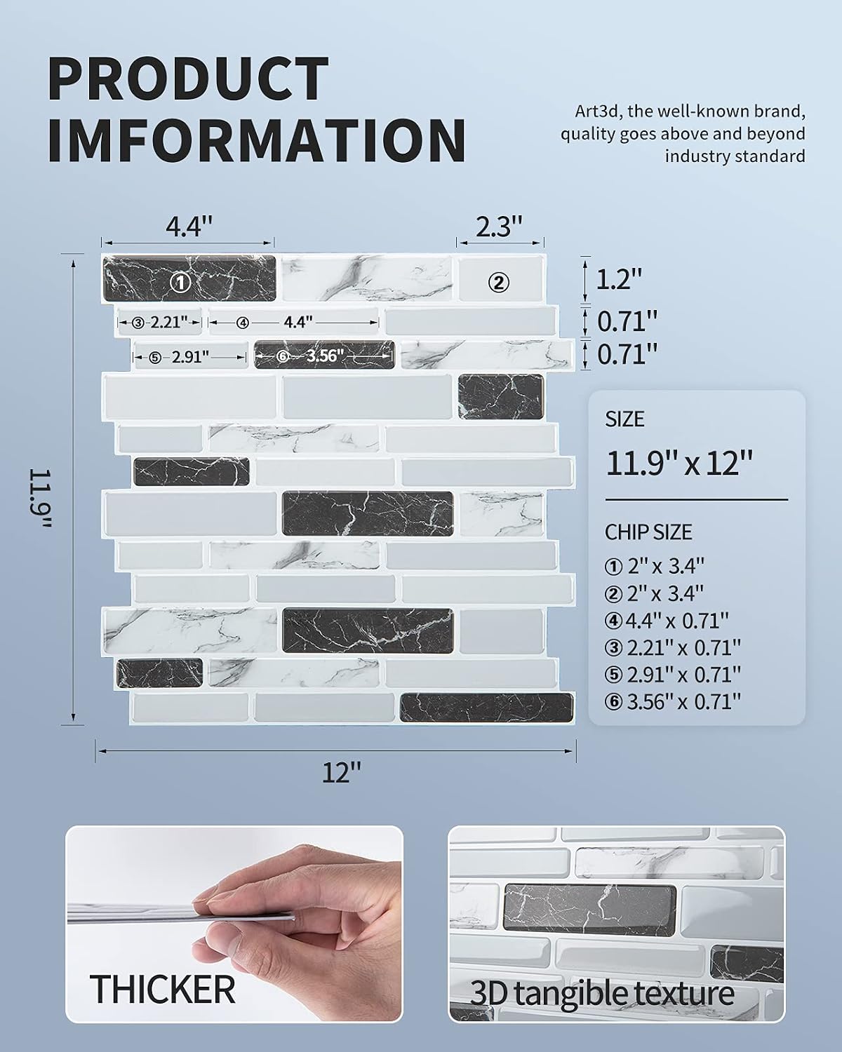 Art3d 10-Sheet Peel and Stick Kitchen Backsplash Tiles, 12"x12" Self-Adhesive Marble Grey Wall Tiles for Kitchen and Bathroom