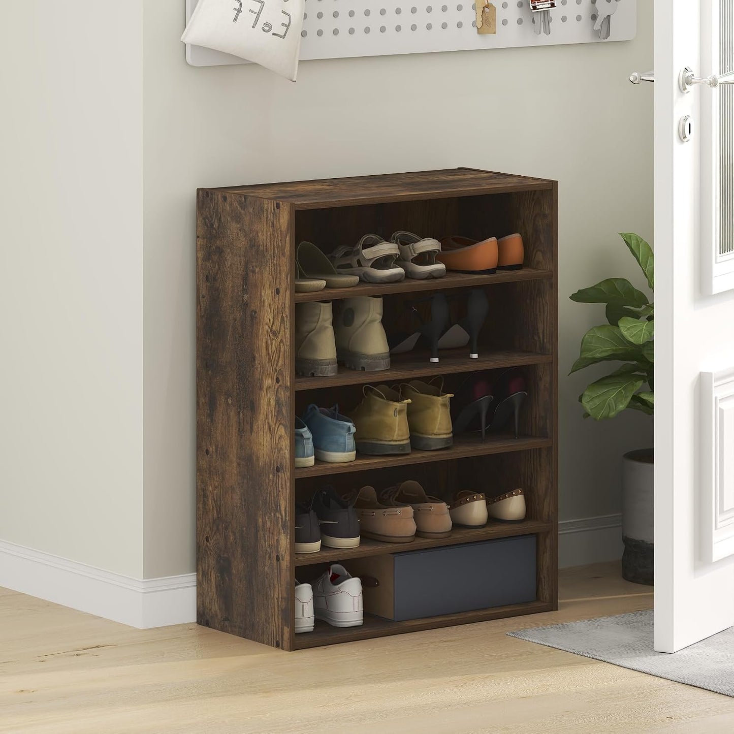 Furinno FANO Shoe Rack, 24-Inch Width 2-Tier Shoe Organizer, Stackable Shoes Storage, 11.7 x 24.2 x 11.7, for Closet Entryway, Office, Garage, Amber Pine