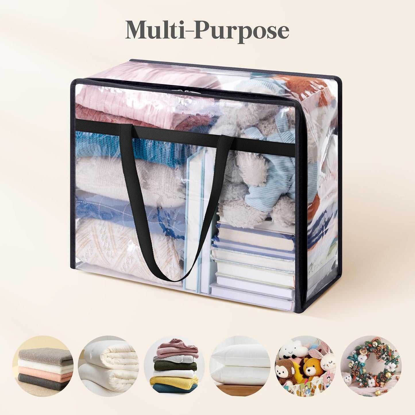 Lifewit 8 Pack Clear Clothes Storage Bags, 60L Plastic Blanket Storage Bag, Vinyl Foldable Moving Bags with Zipper, Closet Organizers and Storage Containers for Bedding, Duvet, Comforter