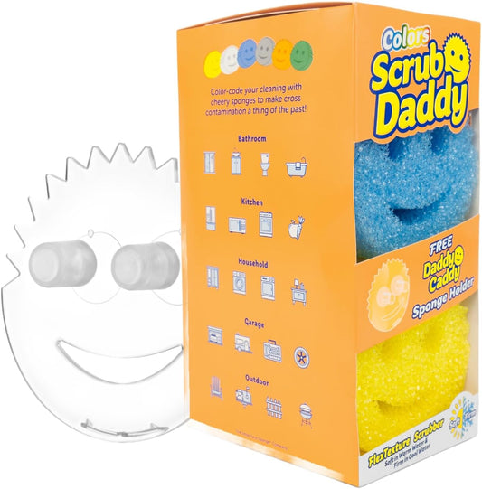 Scrub Mommy Kitchen Sponges (6) + Daddy Caddy Sponge Holder - Scratch-Free Cleaning Sponges for Dishes & Dish Scrub for Multipurpose Cleaning - BPA Free Polymer Foam - Stain & Odor Resistant (7 Count)