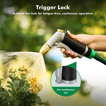 RESTMO Metal Water Hose Nozzle, Heavy Duty Garden Hose Sprayer for Outdoor | Adjustable Brass Spray Head, 4 Watering Patterns, Jet | Mist | Cone | Full, Leak-proof, Ideal for Lawn & Plant & Car, Green