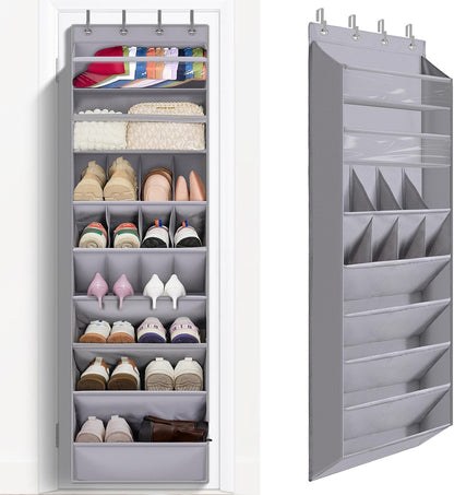 FENTEC 1 Pack Over-the-Door-Shoe-Organizers,Hanging Organizers with Large Pocket Shoe Holder Hanging Shoe Rack for Closet Shoe Organizer for Wall, Over Door Organizer with 15 Pockets Gray