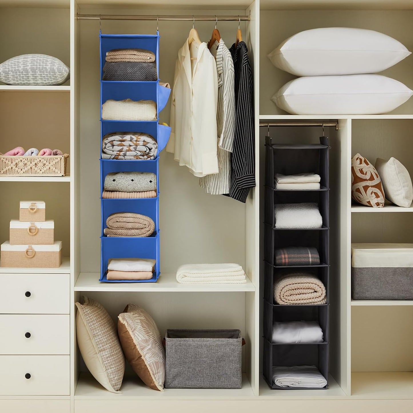 YOUDENOVA Hanging Closet Organizer, 6-Shelf Closet Hanging Storage Shelves, 2 Packs, Grey