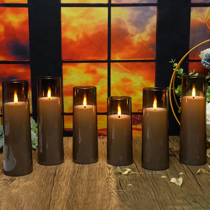 kakoya Flickering Flameless Candles Battery Operated with Remote and 2/4/6/8 H Timer Plexiglass Led Pillar Candles Pack of 9(D2.3 xH5.5 6.5" 7.5") with Realistic 3D Wick Candles for Home Decor(Ivory)