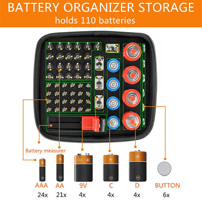 Linkidea Hard Battery Storage Container, Organizer Box with Tester BT-168, Safe Carrying Battery Case Holder - Holds 76 Various Sizes AA AAA 9V C D Batteries with Battery Tester