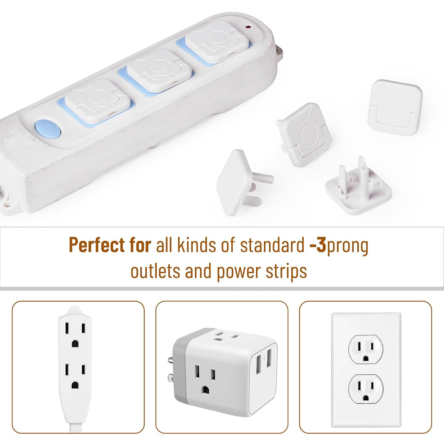 Bates Outlet Covers - Baby Proofing, 10 Pack, 3 Prongs, Child Proof