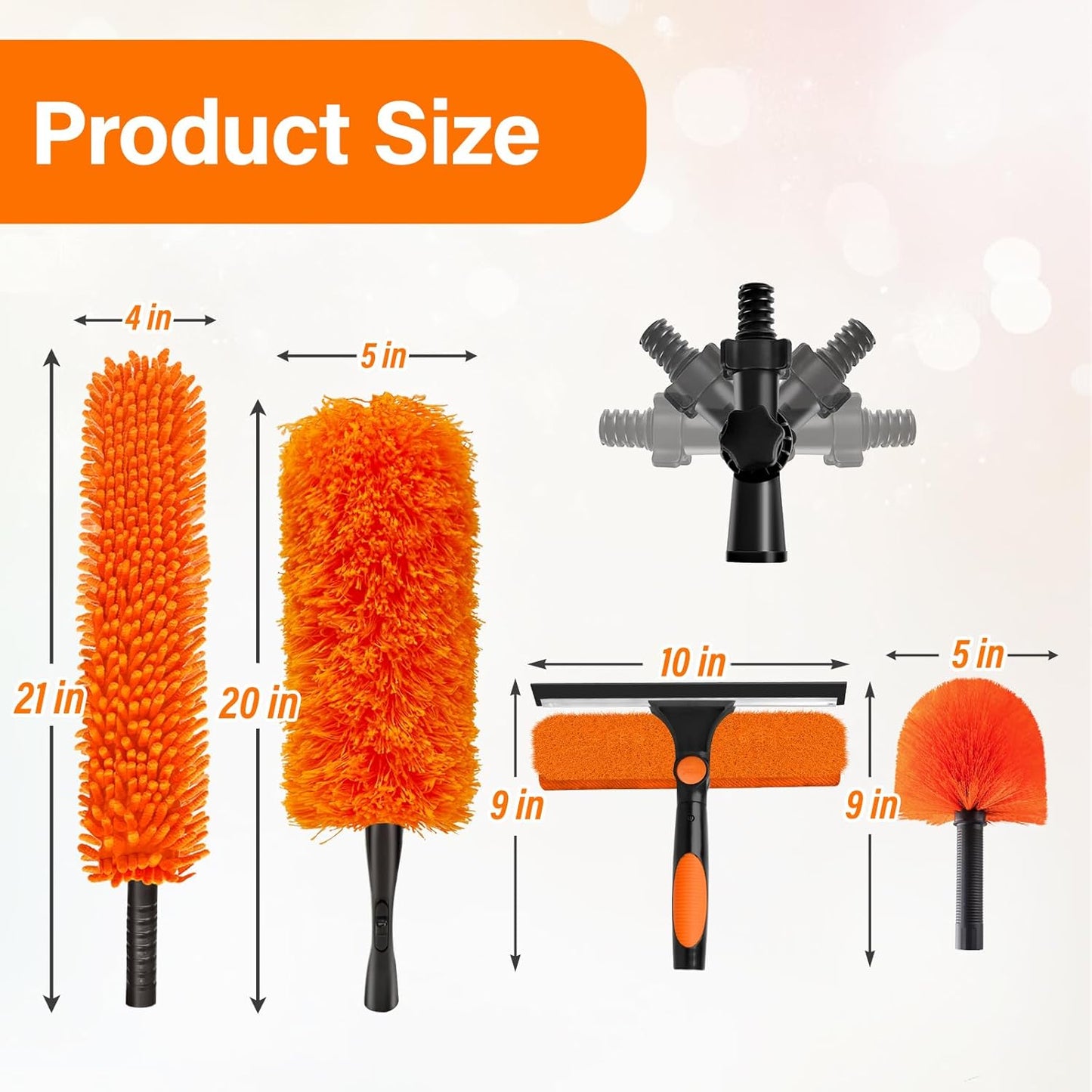 26FT High Reach Duster with Extension Pole 5-20FT, 4-in-1 Cleaning Kit with Universal Swivel Joint | High Ceiling Fan Cleaner, Cobweb Duster & Window Squeegee for Safe High-Reach Cleaning