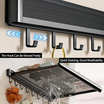 Wall-Mounted Dry Racks Retractable for Bathroom Wall Mounted with Hooks Clothes Drying Rack Bathroom Shelf for Collapsible Storage Rack Foldable Towel Holder for Kitchen, Balcony Laundry Room
