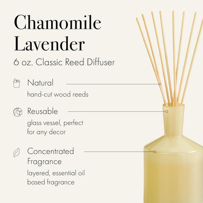 LAFCO New York Classic Reed Diffuser, Sea & Dune - 6 oz - Up to 3 Months Fragrance Life - Reusable Glass Vessel - Natural Wood Reeds - Made in The USA