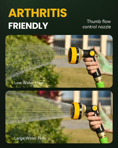 RAINPOINT Garden Hose Nozzle Heavy Duty - 100% Metal Thumb Control Spray Nozzles for Garden Hose High Pressure, 10 Patterns Water Hose Nozzle for Car Wash, Watering Lawn and Pets, Green