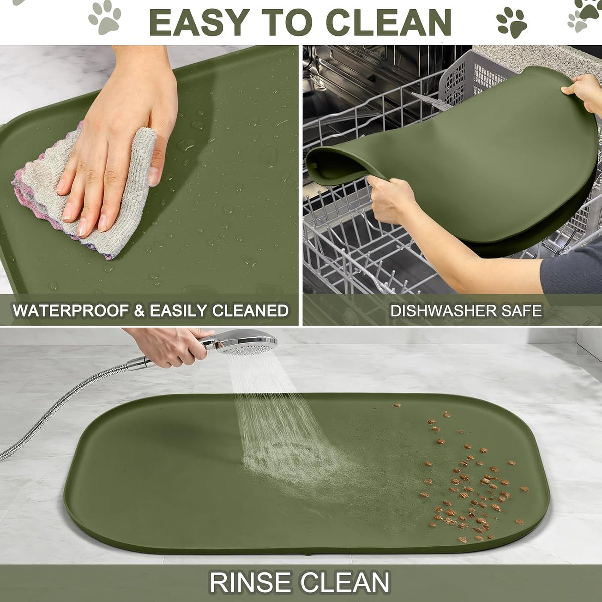 SMILOOL Silicone Pet Food Mat with Raised Edge for Food and Water Bowl, Dog Feeding Mats, Cat Food Trays for Floor Waterproof, Rubber Tray for Dogs and Cats, 19 x 12 x 0.7 Black