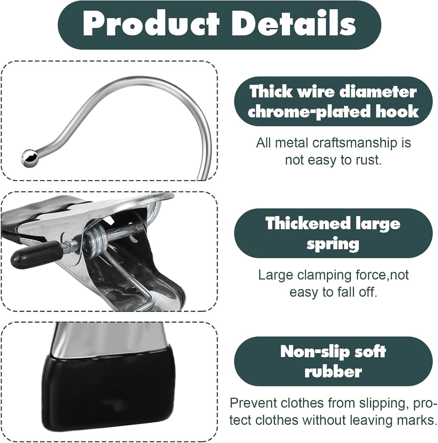 YUXIANLB 50 Pack Boot Hanger Clips Hooks, Heavy Duty Laundry Hooks with Clips, Portable Stainless Steel Clothes Pins Boot Clips for Hanging, Socks Towels Hats Pants Holder for Travel, Closet
