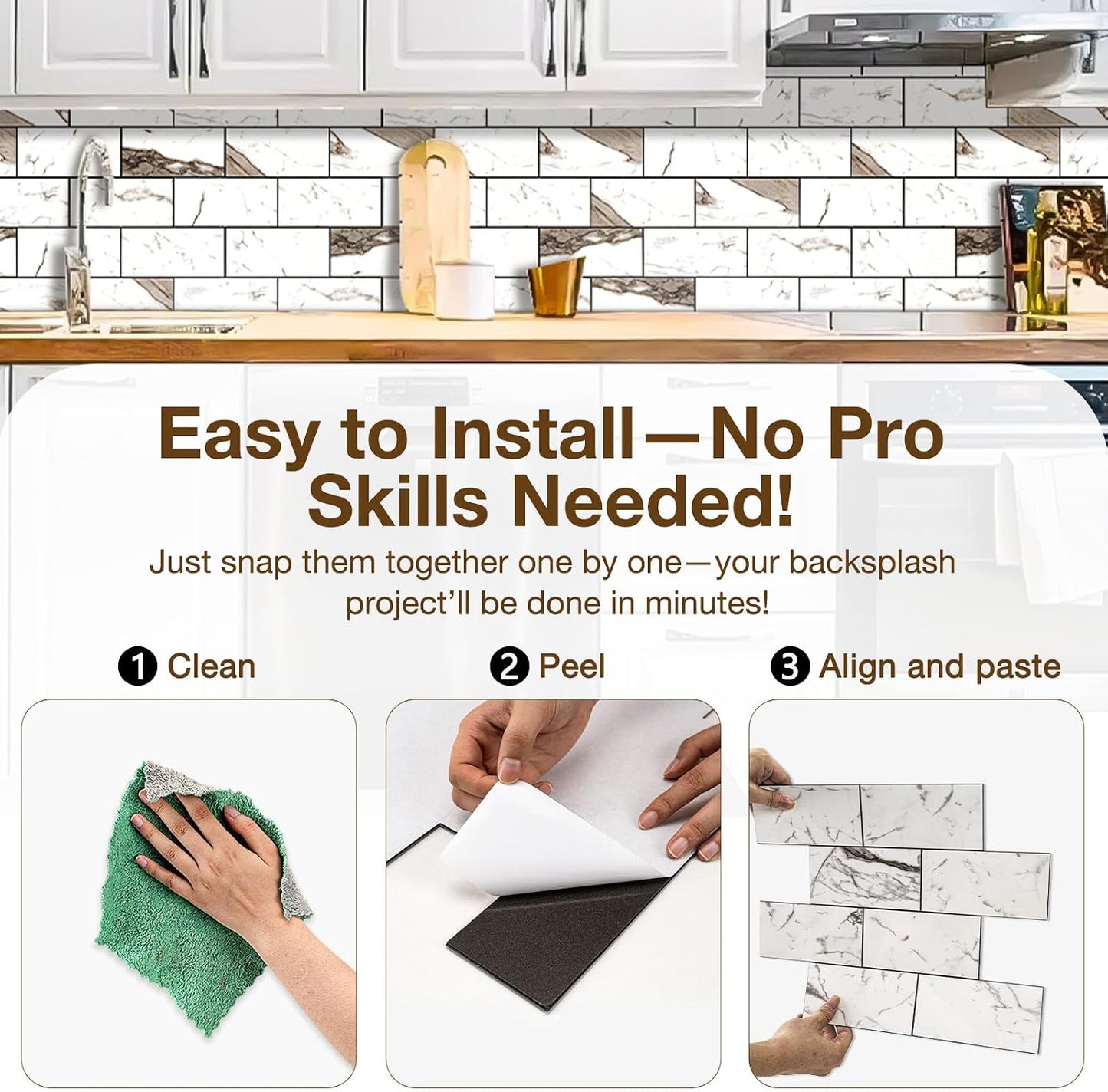 Havenly Peel and Stick Backsplash Tile for Kitchen & Bathroom Walls (White, 10 Tiles - 9.7 sq. ft. (0.9 m²))