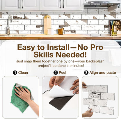 Havenly Peel and Stick Backsplash Tile for Kitchen & Bathroom Walls (White, 10 Tiles - 9.7 sq. ft. (0.9 m²))