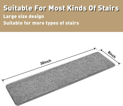 PURE ERA Carpet Stair Treads Tape Free Non Slip Indoor Stair Carpet Stair Protectors Pet-Friendly Non-Slip Skid Resistant Washable Reusable 8" x 30"(2 Pieces,Black)