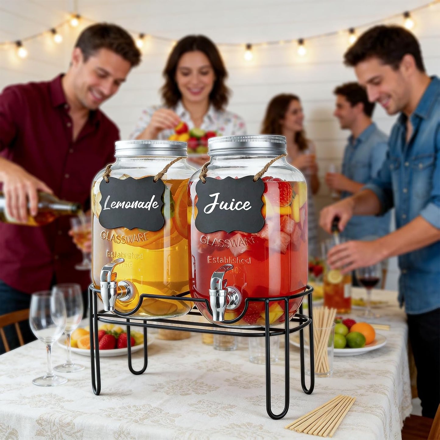 2 Gallon Glass Drink Dispensers For Parties，Lemonade Beverage Dispenser With Stand And Spigot For BBQ, Picnic, Party,Laundry Detergent Dispenser