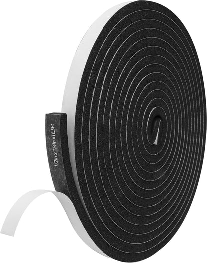 Storystore Weather Stripping Door Seal Strip, 1/2In x 1/4In x 16.5FT Self Adhesive Foam Tape for Door Window Insulation Soundproofing Weatherstrip, High Density Foam Seal for Doors Windows Furniture