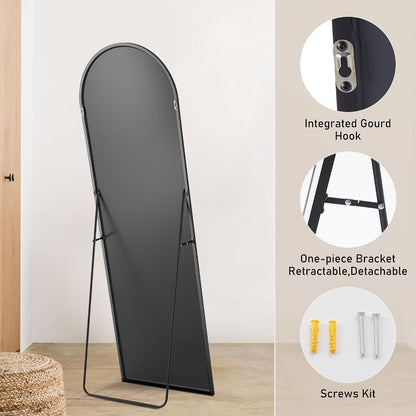 OLIXIS 64"x 21.5" Arched Mirror Full Length, Full Body Mirror with Stand, Hanging or Leaning for Wall, Floor Standing with Shatter-Proof Glass for Bedroom, Living Room, Long, Black