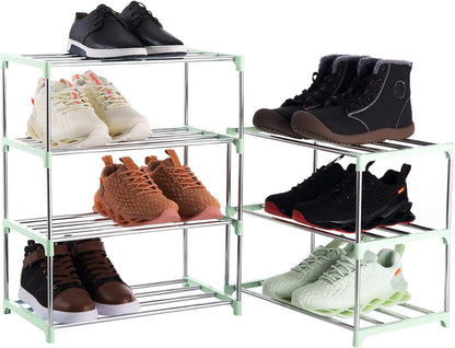 3-Tier Stackable Small Shoe Rack, Lightweight Shoe Shelf Storage Organizer for Entryway, Hallway and Closet(Black)