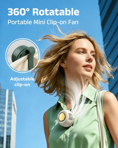 Portable Silent Mini Bladeless Electric Fan, 360° Rotatable Portable Mini Clip On Fan for Shirt Waist Rechargeable Whirlwind Clip Fan, 3-Speed Personal Fan Clip On for Outdoor, Travel, Home (Green)