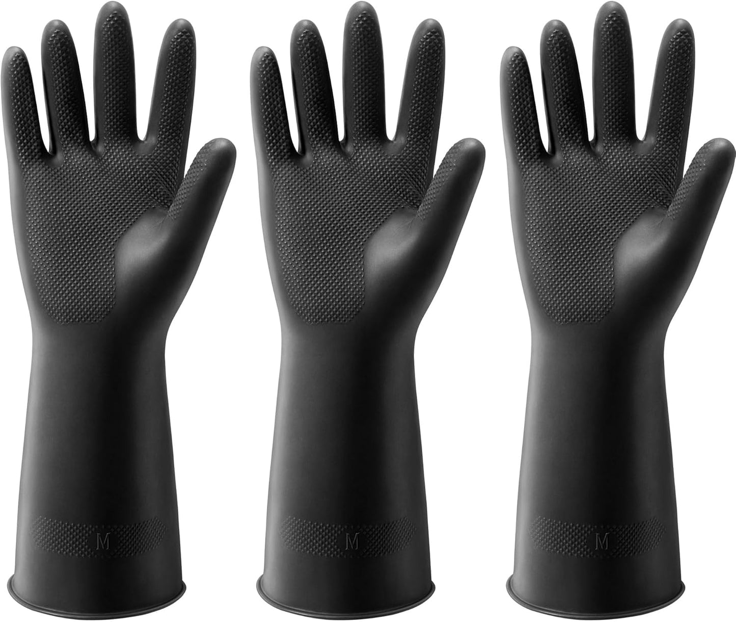 ThxToms 3 Pairs Dishwashing Gloves, Reusable Latex Cleaning Gloves for Housework Kitchen Bathroom, Durable Flexible & Anti-slip, Smooth Lining, Easy On & Off, Extra Large, Black