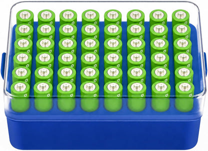ALCYON Battery Organizer Storage Case, Battery Vault Box Container for 48pcs AA Batteries, Plastic Clear Protective Battery Holder for Travelling/Home/Office (Black, Large)