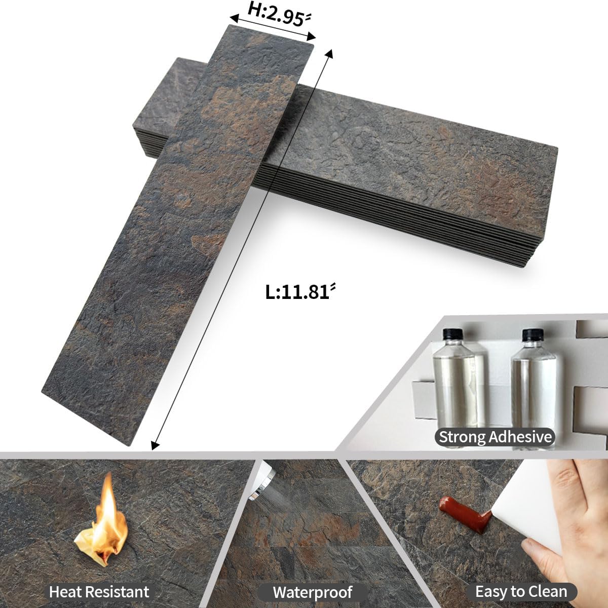 AULIGET 40-Piece Polished White Marble with Gold Peel and Stick Backsplash Wall Tiles, 3" x 12" PVC Faux Stone Stick on Tiles for Backsplash Kitchen, Bathroom, Laundry Room, Camper, Fireplace