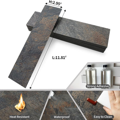 AULIGET 40-Piece Polished White Marble with Gold Peel and Stick Backsplash Wall Tiles, 3" x 12" PVC Faux Stone Stick on Tiles for Backsplash Kitchen, Bathroom, Laundry Room, Camper, Fireplace