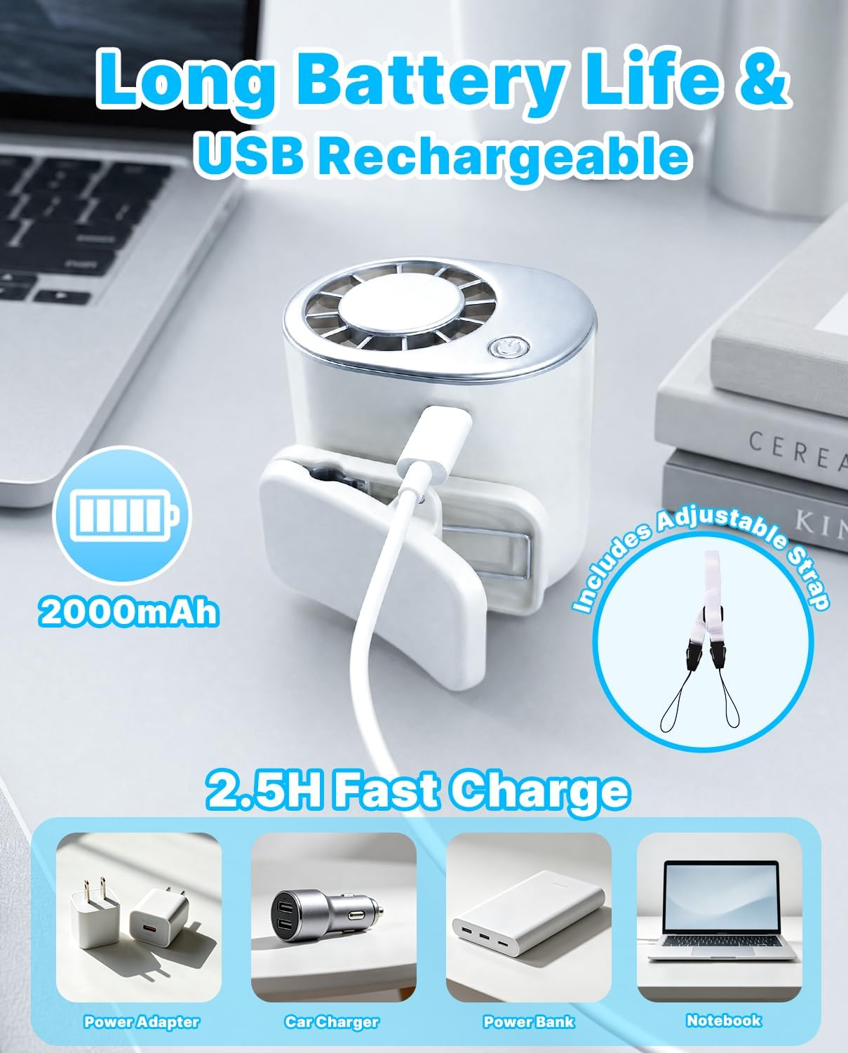 Car Clip on Cooling Fan with LED Display - 360° Rotation, 199 Speeds & Semi-Cooling Technology, 2000mah Rechargeable Personal Mini Fan, Portable Clip on Fans for Cars, Travel, Camping
