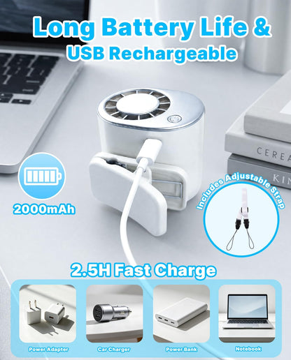 Car Clip on Cooling Fan with LED Display - 360° Rotation, 199 Speeds & Semi-Cooling Technology, 2000mah Rechargeable Personal Mini Fan, Portable Clip on Fans for Cars, Travel, Camping