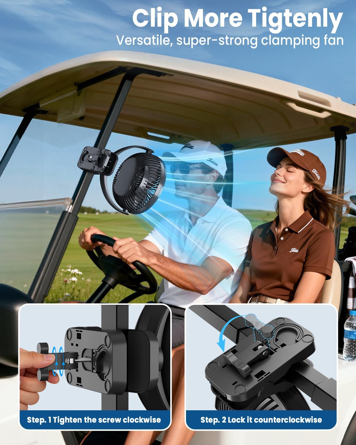Clip on Fan for Golf Cart, 150H Working Time Portable Rechargeable Fans with LED Timers - 8-Inch Battery Powered Fan for Travel Indoor Desk Tent, Golf Accessories Gifts for Men Dad Him