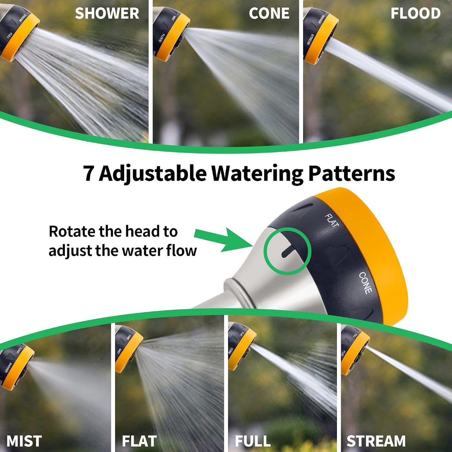 AUTOMAN Garden Nozzle Sprayer, High Pressure Spray Nozzle, 100% Metal Water Hose Nozzle, 7 Patterns Watering Nozzle, Heavy Duty Sprayer Garden Nozzle for Watering Plants & Lawns, Washing Cars & Pets