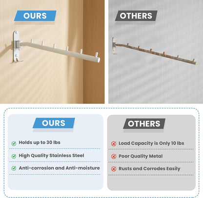 Mooche Swing Clothes Hanger Rack, Garment Racks Folding Clothes Bar Wall Mounted, 180°Rotation Laundry Drying Rack 304 Stainless Steel Space Saving for Laundry Room Bedroom Balcony, 9.45" Long