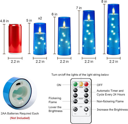 Raycare Flameless Candle with Remote Timer, 3 Flickering Acrylic Battery Operated LED Pillar Candles with Embedded Star String for Christmas, Wedding, Home Table Decor, and as a Gift (Ivory White)