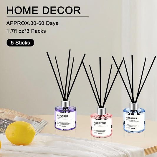 Reed Diffuser Set of 3 Pack,50ML Lavender Jasmine Gardenia Scented Oil Diffuser with 5 Sticks,Home Fragrance Reed Diffuser for Bedroom Bathroom Office (Lavender/Jasmine/Gardenia)