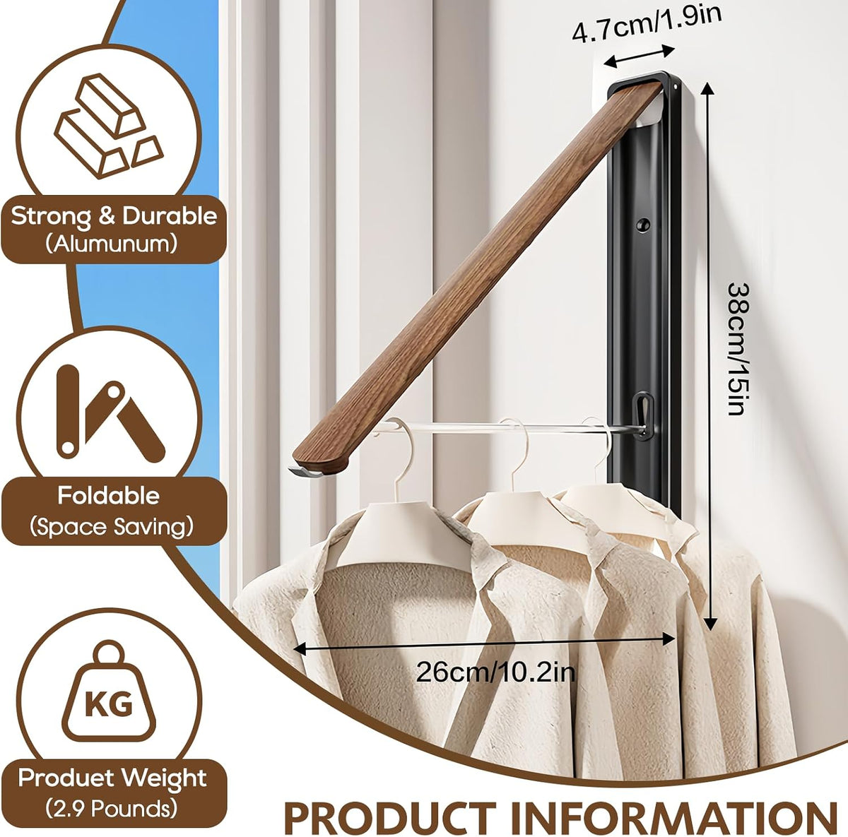 Wall Mounted Drying Rack, Retractable & Foldable Clothes Hanger for Laundry Room Organization, Hanger Dryer Rack Space Saving Closet Organizer (1)