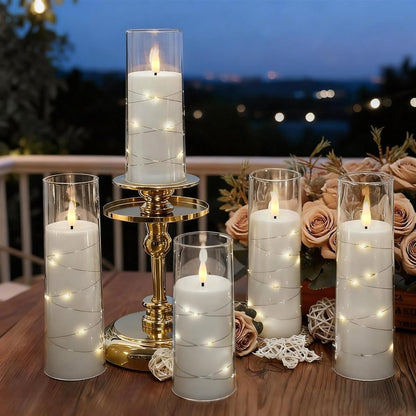 Raycare Flameless Candle with Remote Timer, 3 Flickering Acrylic Battery Operated LED Pillar Candles with Embedded Star String for Christmas, Wedding, Home Table Decor, and as a Gift (Ivory White)
