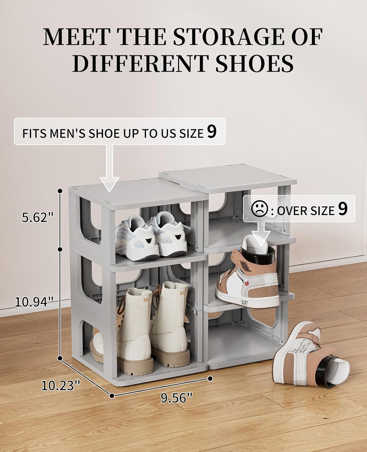 HAIXIN Shoe Organizer Rack for Small Spaces 5 Tier Plastic Vertical Narrow Shelves for Closet Black Shoe Holder, Stand for Entryway Storage Boots Organizer Stackable Cabinet