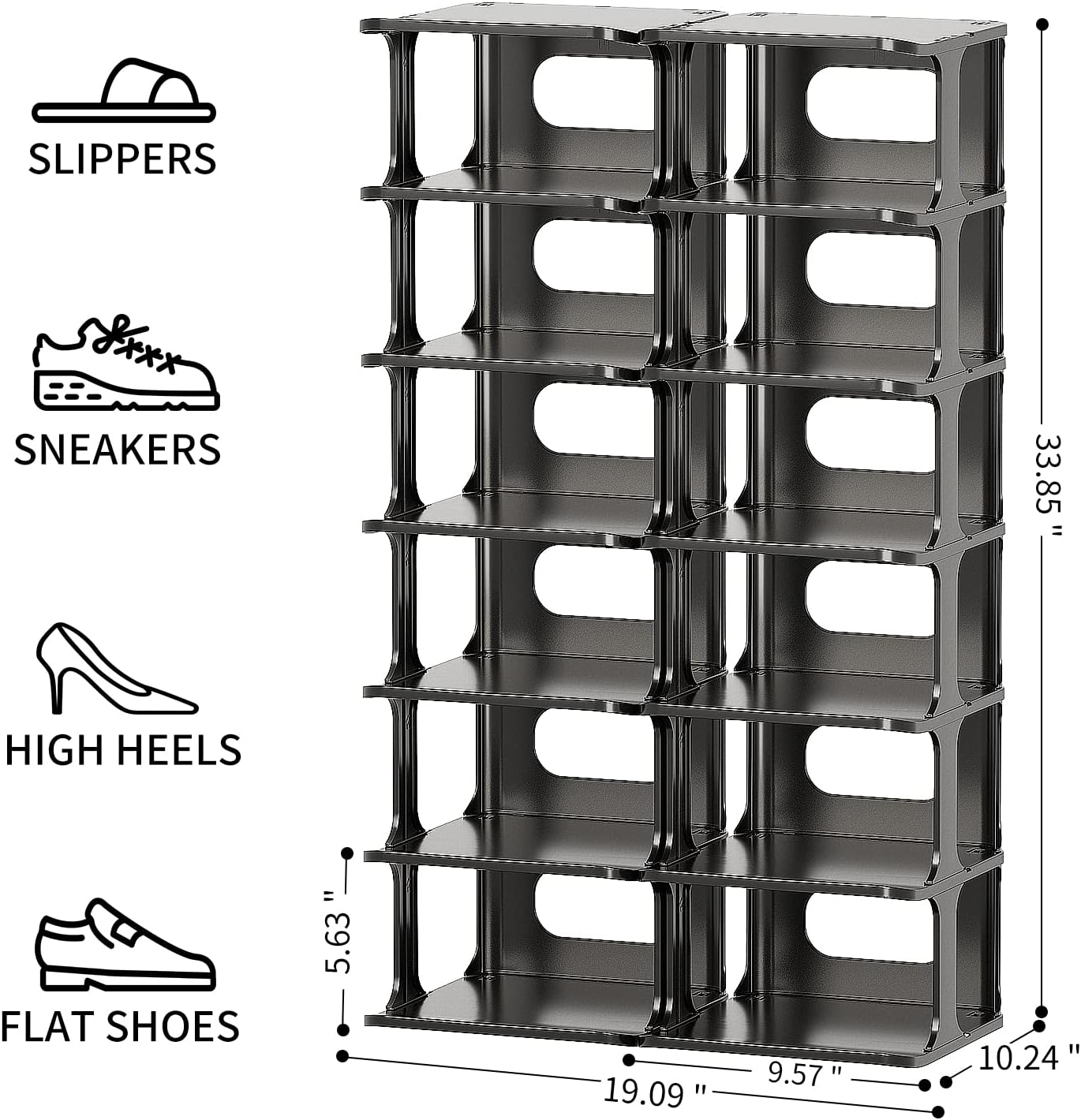 HAIXIN Vertical Narrow Tall Shoe Rack for Front Door Entrance, 7-Tier Sturdy Stackable Shoe Rack Organizer for Closet Entryway, Corner Shoe Storage Shelf Shoe Cubby
