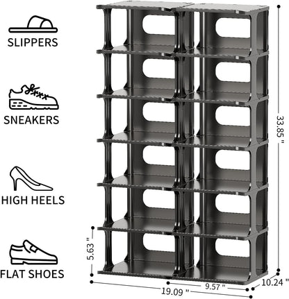 HAIXIN Vertical Narrow Tall Shoe Rack for Front Door Entrance, 7-Tier Sturdy Stackable Shoe Rack Organizer for Closet Entryway, Corner Shoe Storage Shelf Shoe Cubby