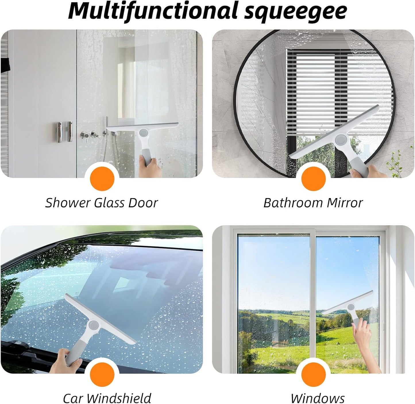 3 Pack Heavy-Duty Scrub Brush Set, Grout Brush, Shower Squeegee, Shower Cleaner Brush with Non-Slip Grip, Stiff Bristles Scrub Brushes for Cleaning Bathroom, Shower, Tile, Grout, Tub, Floor, Sink