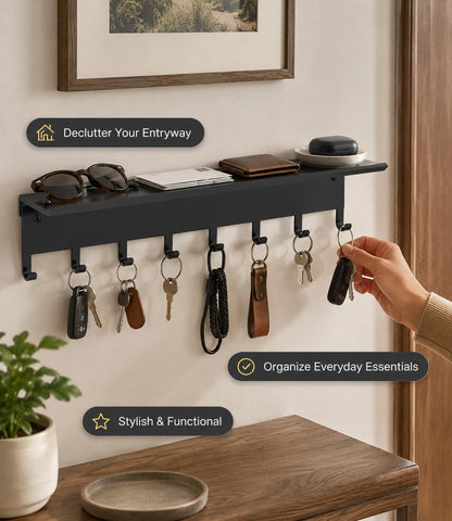 Key Holder Hooks Organizer Hanger Rack Wall Mounted Sweet Home Metal Decor Stylish and Practical for Entryway Front Door Kitchen Hallway Garage Mudroom Office Hardware Included Black