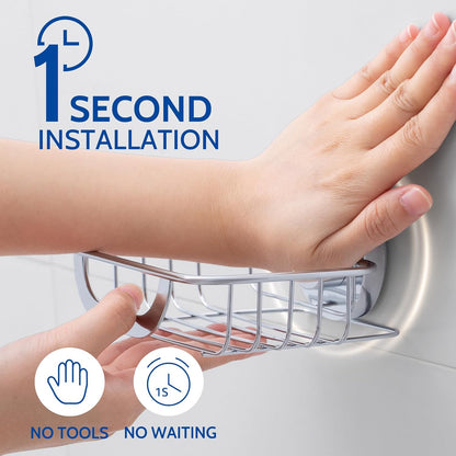 Soap Dish, Soap Bar Holder for Shower Suction Cup with 4 Hooks Wall Mounted, Stainless Steel No-Drilling Removable Waterproof Sponge Holder for Bathroom Bathtub Kitchen Sink, Black
