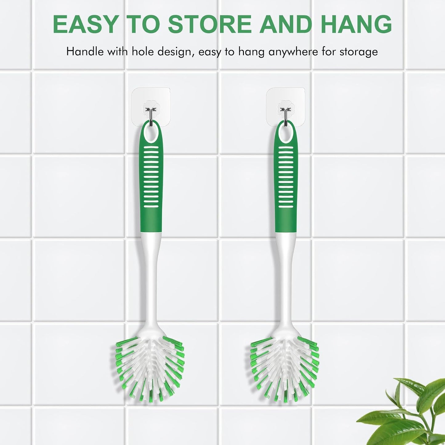 SetSail Dish Brush with Handle, 2 Pack Stiff Bristles Dish Scrubber with Built-in Scraper Dish Scrub Brushes for Cleaning Dishes, Pots and Pans, Kitchen Sink