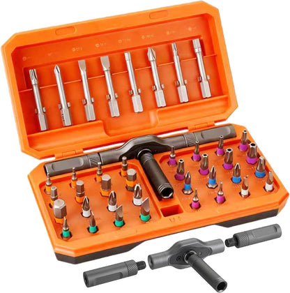 42 in 1 Magnetic Ratcheting Screwdriver Set with T-Handle, Multi-Bit Repair Tool Kit with Compact Case for Electronics, Appliances, Computer, Doorbell, Laptop, Furniture & Home Repair