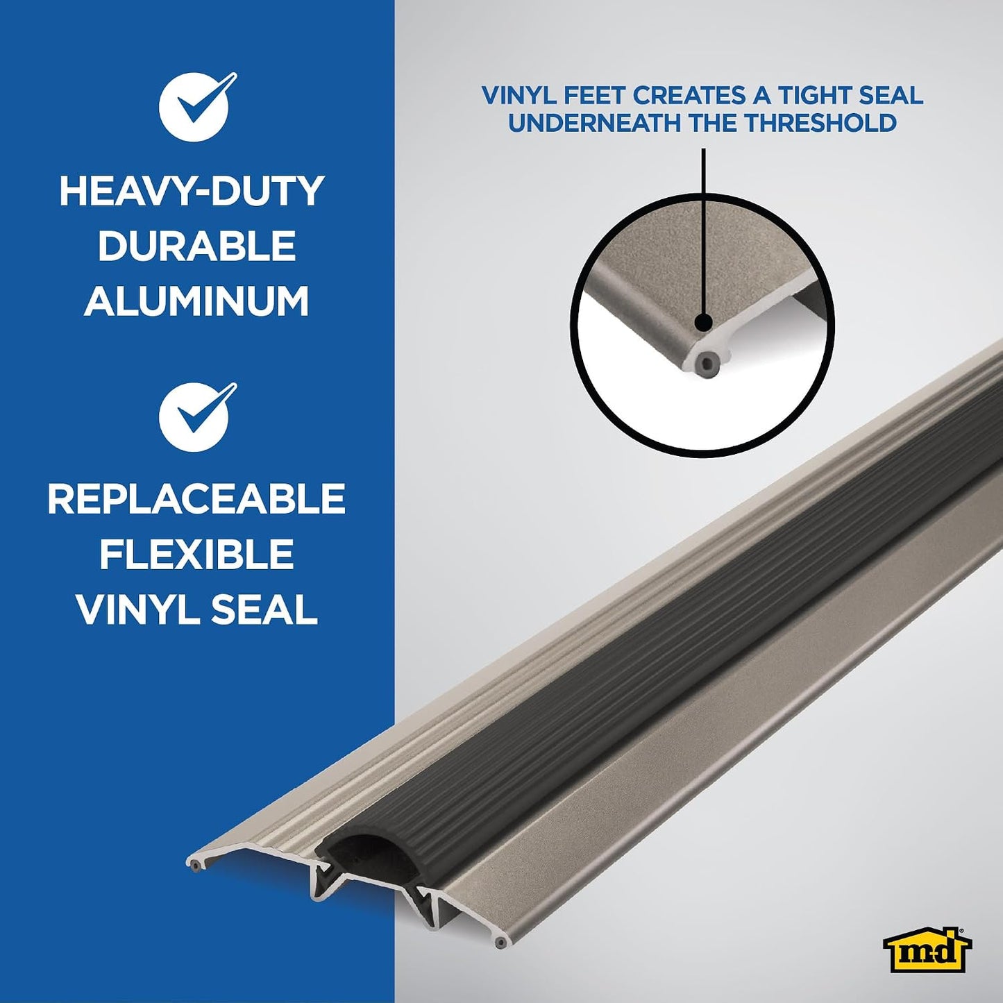 M-D Building Products 08102 3-3/4 in. x 3/4 in. x 36 in. Silver Aluminum and Vinyl Heavy-Duty Low-Profile Threshold