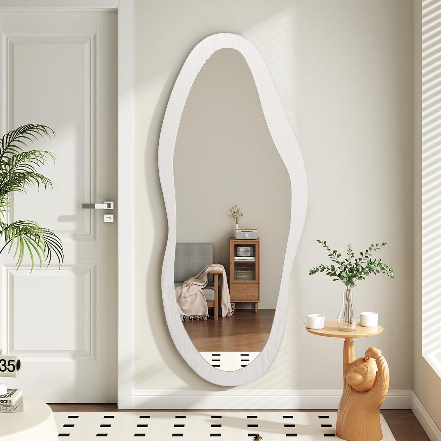 AAZZKANG Irregular Wall Mirror Full Length Black Wood Framed Large | 47"x20" Asymmetrical Full Body Mirrors for Bedroom Living Room Entryway